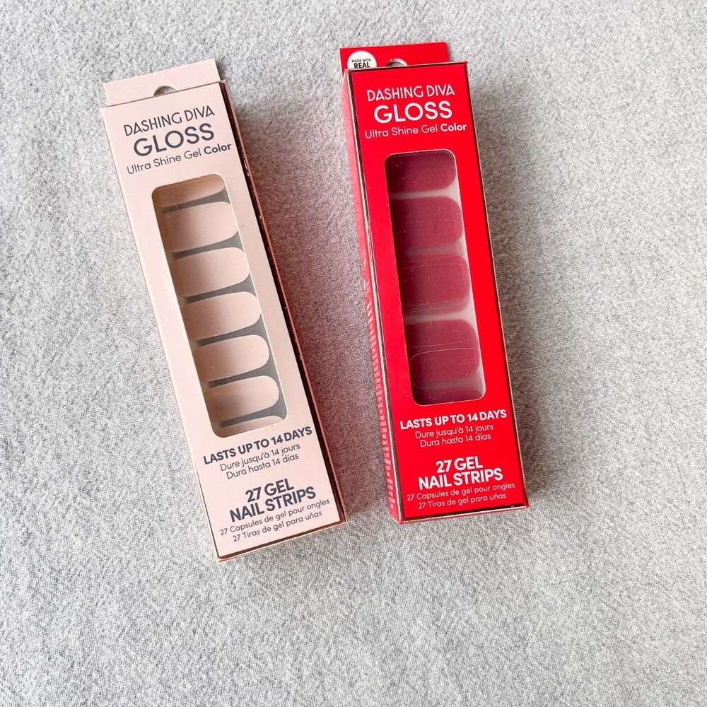 NIB Dashing Diva Gloss Ultra Shine Gel Nail Strips - Baby Pink & Poppy Power